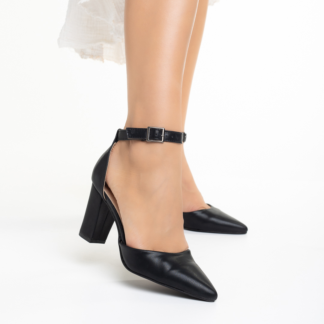 Ramani fekete tűsarkú női cipő, műbőrből készült, 3 - Kalapod.hu