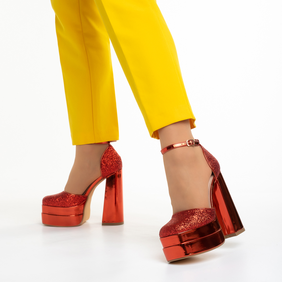 Elara piros női cipő, textil anyagból készült, 3 - Kalapod.hu