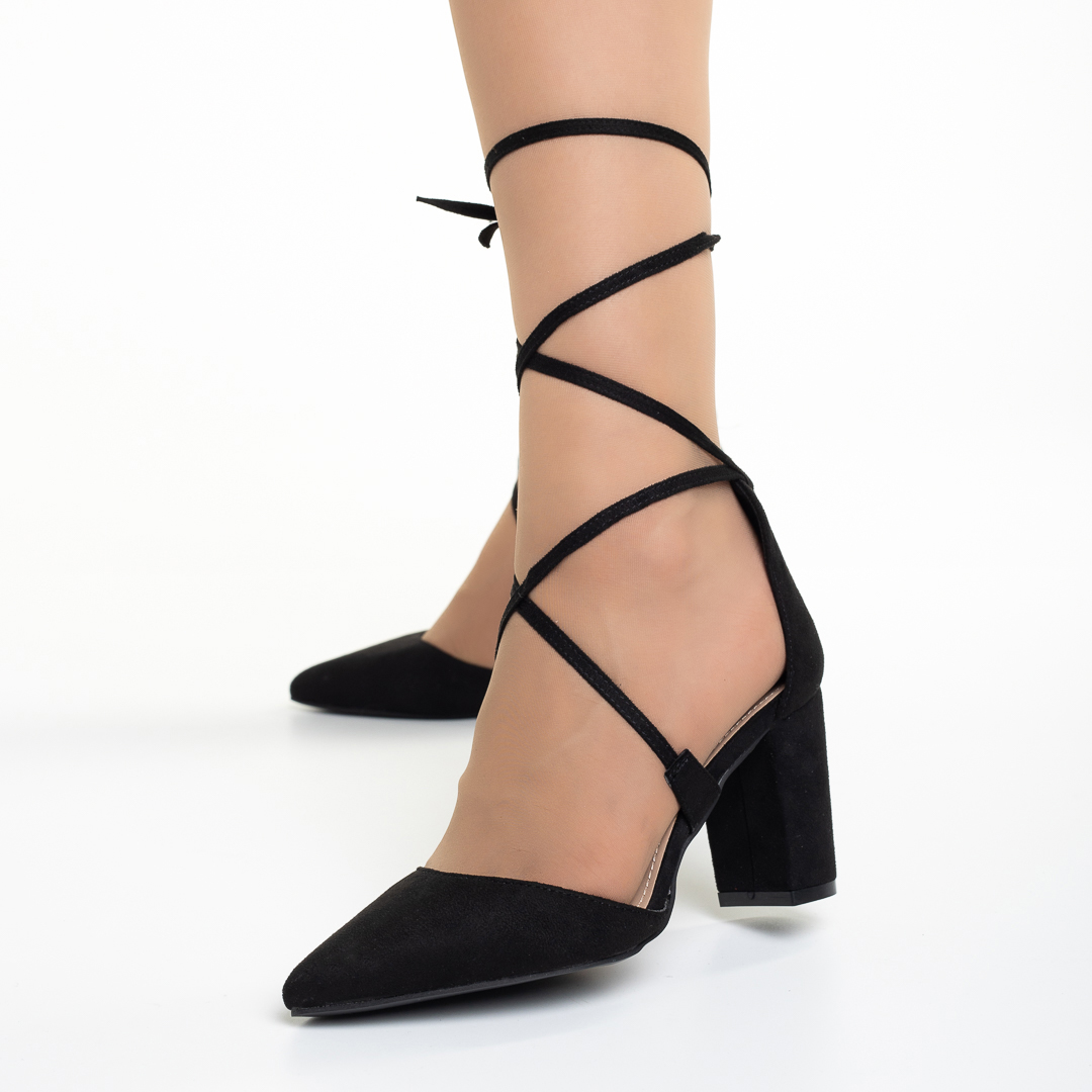 Tasia fekete női cipő sarokkal, textil anyagból készült, 3 - Kalapod.hu