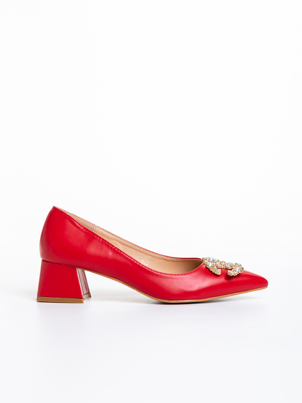 Nicolina piros női cipő sarokkal, műbőrből készült, 5 - Kalapod.hu
