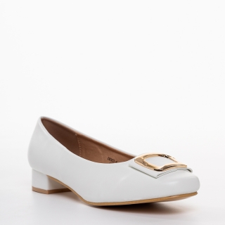 Női cipő, Francess fehér női cipő sarokkal, műbőrből készült - Kalapod.hu