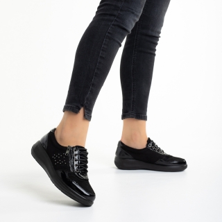 Női cipő, Inez fekete alkalmi női cipő, műbőrből és textil anyagból készült - Kalapod.hu