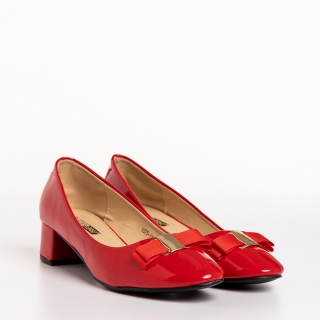 Női cipő, Denica piros női cipő sarokkal, lakkozott műbőrből készült - Kalapod.hu