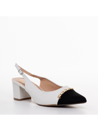 Női cipő, Felicity fehér és fekete női cipő sarokkal, műbőrből készült - Kalapod.hu