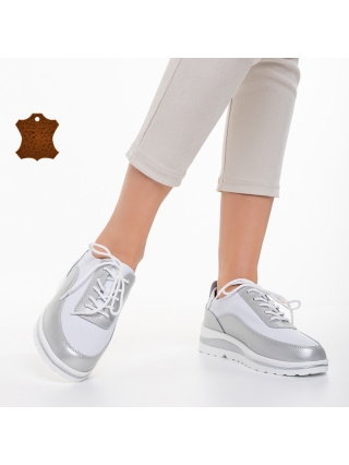 Alkami cipő, Lessie fehér és ezüst alkalmi női cipő, természetes bőrből készült - Kalapod.hu