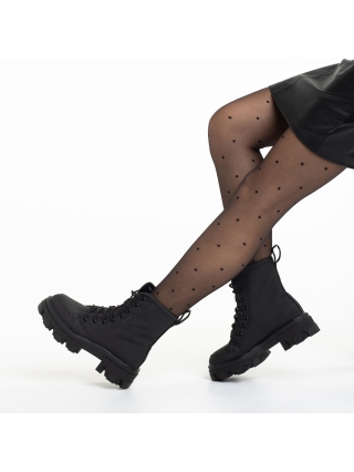 Platformos bakancs, Rebie fekete női bakancs, textil anyagból készült - Kalapod.hu