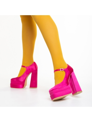 Magas sarkú cipő, Caira fukszia női cipő, textil anyagból készült - Kalapod.hu