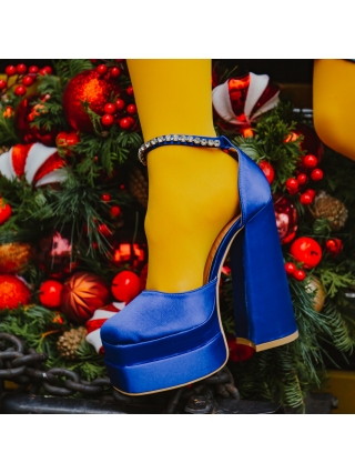 Magas sarkú cipő, Amyra kék női cipő, textil anyagból készült - Kalapod.hu