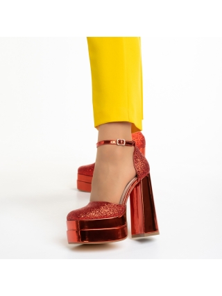 Vastag sarkú cipő, Elara piros női cipő, textil anyagból készült - Kalapod.hu
