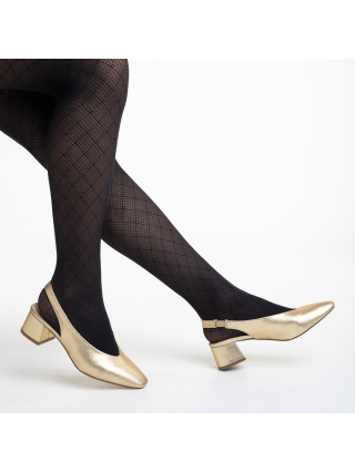 Női cipő, Zelda arany női cipő sarokkal, műbőrből készült - Kalapod.hu