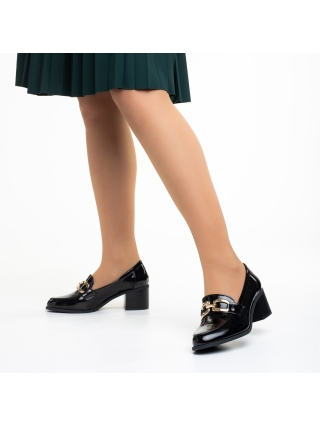 Női cipő, Fadila fekete női cipő sarokkal, lakkozott műbőrből készült - Kalapod.hu