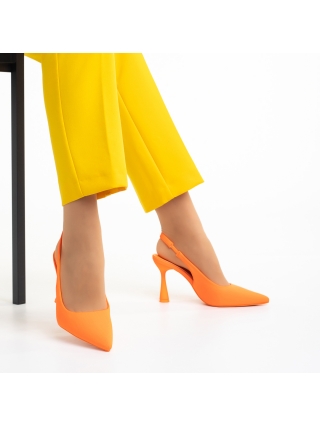 Magas sarkú cipő, Dolabella narancssárga női cipő sarokkal, textil anyagból készült - Kalapod.hu