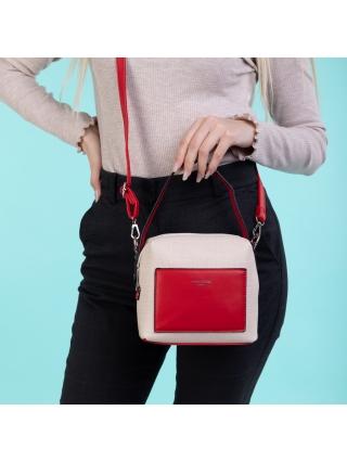 Női táskák, David Jones bézs és piros női táska, Maristella textil anyagból készült - Kalapod.hu