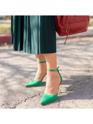 Magas sarkú cipő, Florene zöld női cipő sarokkal, textil anyagból készült - Kalapod.hu