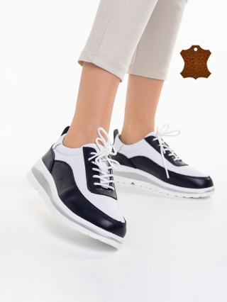 Lessie fehér és kék alkalmi női cipő, természetes bőrből készült - Kalapod.hu