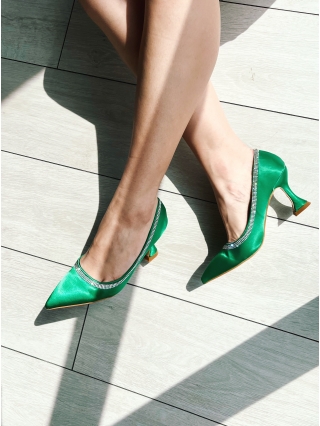 Női cipő, Tanica zöld női cipő sarokkal, textil anyagból készült - Kalapod.hu