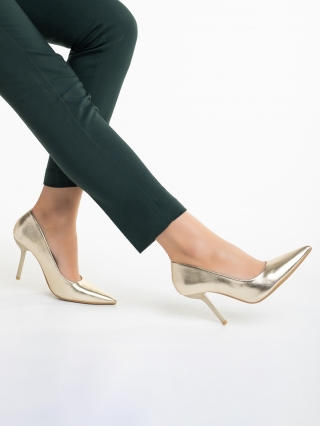 Magas sarkú cipő, Leya arany női cipő, műbőrből készült - Kalapod.hu
