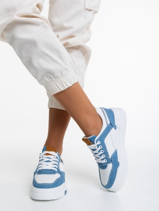 Női sportcipő, Tasnia fehér és világoskék női sport cipő  ökológiai bőrből - Kalapod.hu
