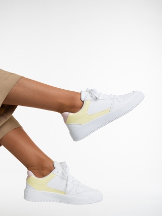 Női sportcipő, Sameria fehér és sárga női sport cipő ökológiai bőrből - Kalapod.hu