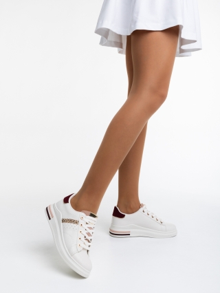 Női sportcipő, Sarena fehér és gránátszínű női sport cipő ökológiai bőrből - Kalapod.hu