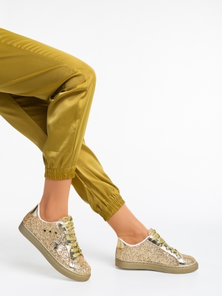 Női sportcipő, Deitra aranyszínű női sport cipő textil anyagból - Kalapod.hu