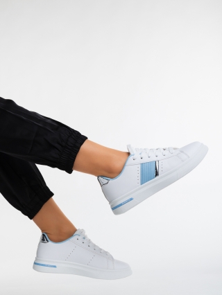 Női sportcipő, Ermelinda fehér és kék női sport cipő ökológiai bőrből - Kalapod.hu