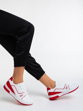 Női sportcipő, Aloysia fehér és piros női sport cipő ökológiai bőrből - Kalapod.hu