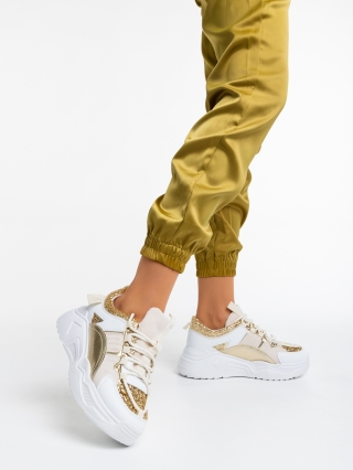 Reena fehér és aranyszínű női sport cipő ökológiai bőrből és textil anyagból - Kalapod.hu