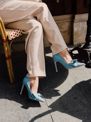 Női cipő, Senovia kék, magassarkú cipő, textil anyagból - Kalapod.hu