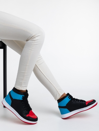 Cass fekete, piros és kék, női sport cipő,  ökológiai bőrből - Kalapod.hu