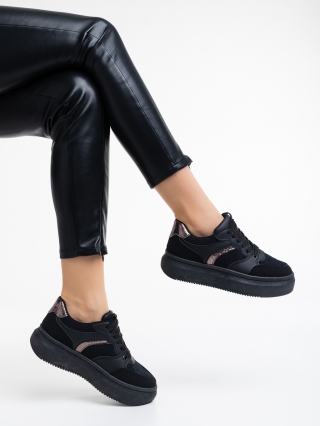 Női sportcipő, Geena fekete női sport cipő ökológiai bőrből és textil anyagból - Kalapod.hu