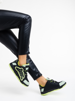 Női sportcipő, Azurine fekete és zöld női sport cipő ökológiai bőrből - Kalapod.hu