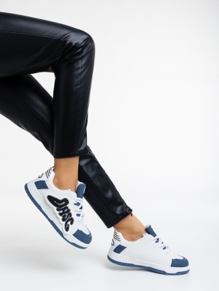 Női sportcipő, Azurine fehér és kék női sport cipő ökológiai bőrből - Kalapod.hu