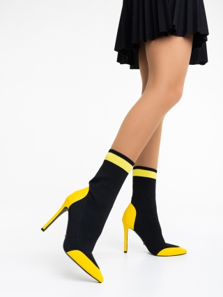 Női bokacsizma, Joline fekete és sárga női bokacsizma textil anyagból - Kalapod.hu