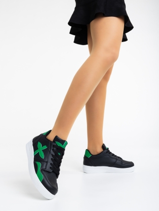 Női sportcipő, Cierra fekete és zöld női sport cipő ökológiai bőrből - Kalapod.hu