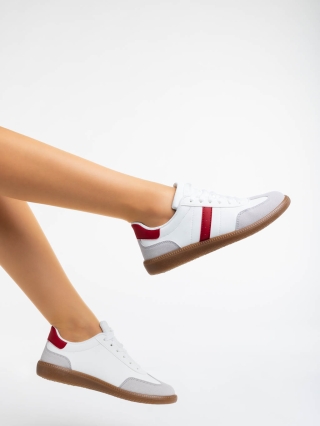 Női sportcipő, Liliha fehér és piros női sport cipő ökológiai bőrből - Kalapod.hu