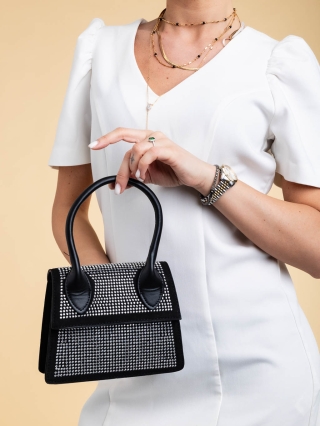 Női táskák, Baya fekete női táska textil anyagból és ökológiai bőrből - Kalapod.hu