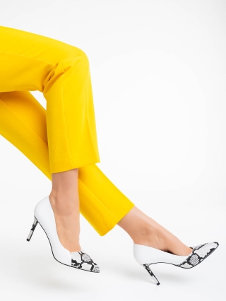 Sariah fehér női magassarkú cipő ökológiai bőrből és textil anyagból - Kalapod.hu