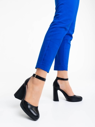 Vastag sarkú cipő, Sieanna fekete női magassarkú cipő textil anyagból - Kalapod.hu