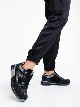 Női sportcipő, Ravenna fekete női sport cipő textil anyagból és ökológiai bőrből - Kalapod.hu