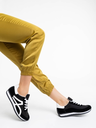 Női sportcipő, Romaya fekete női sport cipő textil anyagból és ökológiai bőrből - Kalapod.hu