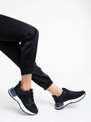 Női sportcipő, Romessa fekete női sport cipő textil anyagból és ökológiai bőrből - Kalapod.hu