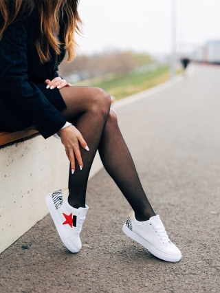 Női sportcipő, Yeva fehér és piros női sport cipő ökológiai bőrből - Kalapod.hu