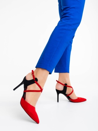 Női cipő, Saleena piros női  magassarkú cipő textil anyagból - Kalapod.hu