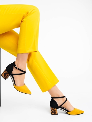 Női cipő, Sisley sárga női magassarkú cipő textil anyagból - Kalapod.hu