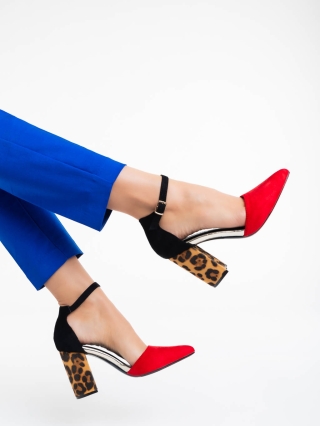 Vastag sarkú cipő, Sonay piros női magassarkú cipő textil anyagból - Kalapod.hu