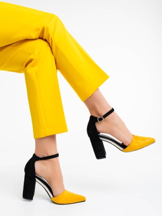 Vastag sarkú cipő, Sapna sárga női magassarkú cipő textil anyagból - Kalapod.hu