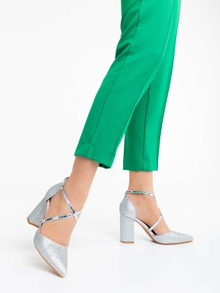 ÚJ KOLLEKCIÓ, Sirenna ezüstszínű női magassarkú cipő textil anyagból - Kalapod.hu