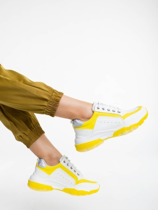 Női sportcipő, Mona fehér és sárga női sportcipő ökológiai bőrből - Kalapod.hu