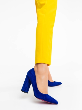 Női cipő, Tohura kék női magassarkú cipő textil anyagból - Kalapod.hu